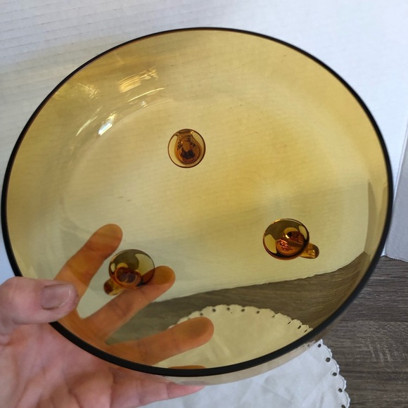 Handblown Amber Art Glass Bowl with Feet - Picture 5 of 11